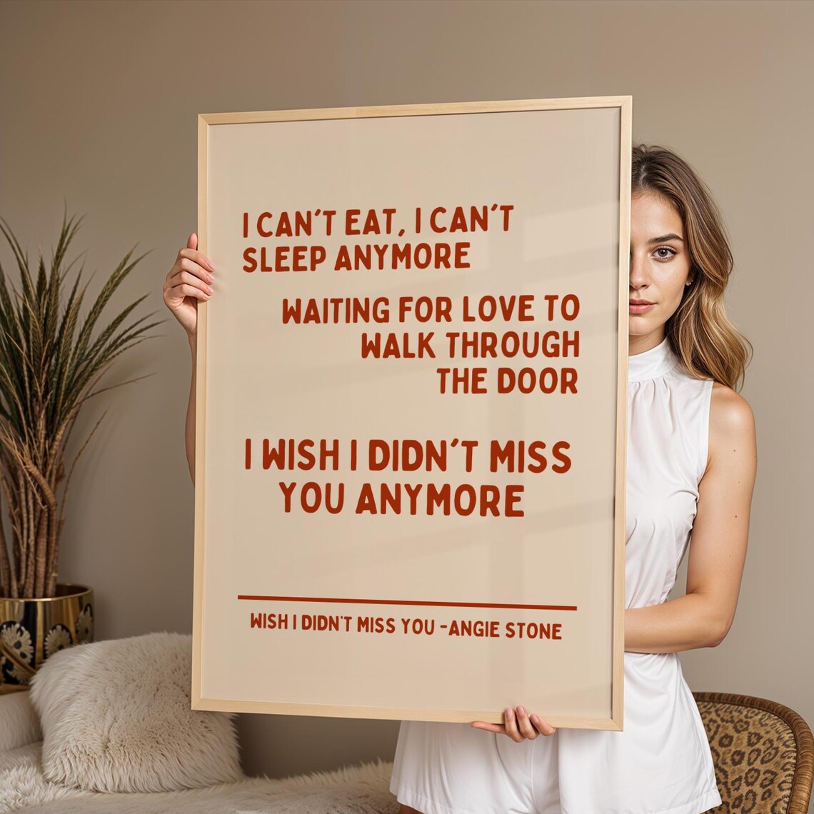 Angie Stone Wish I Didn't Miss You Red Soul Lyric Quote Poster