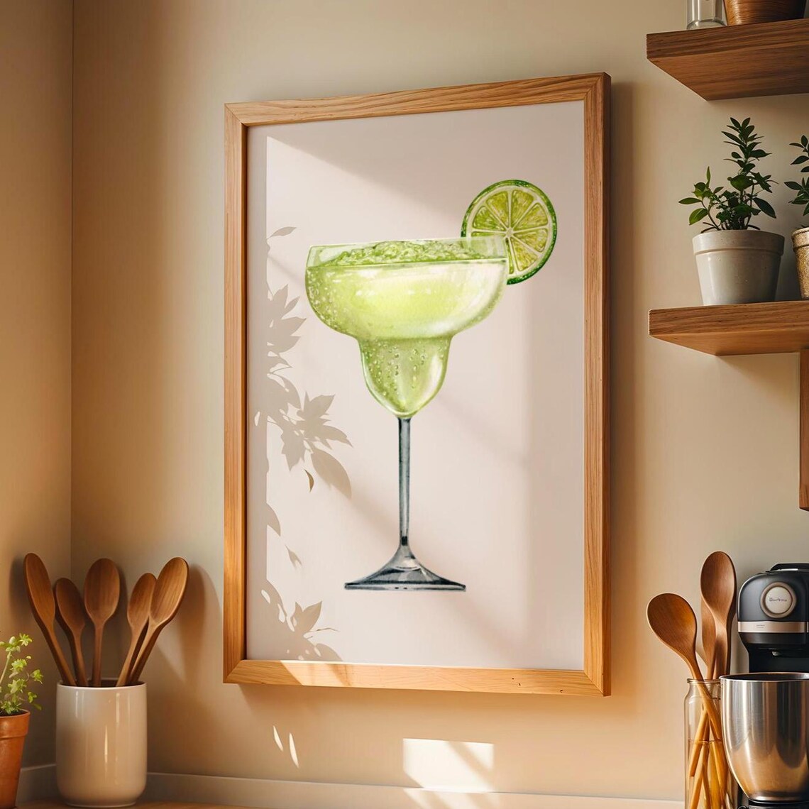 Lime Margarita Watercolor Cocktail Glass Kitchen Bar Cart Poster
