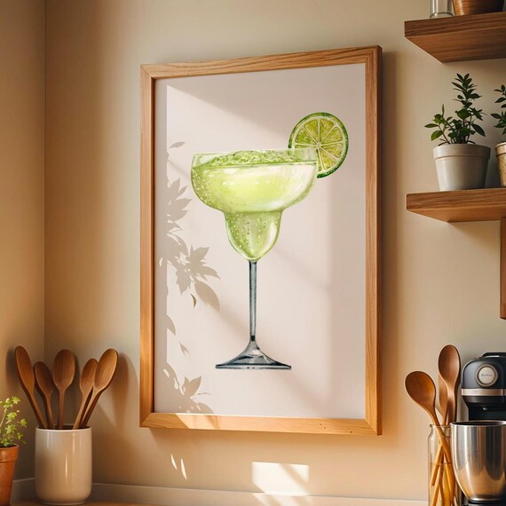 Lime Margarita Watercolor Cocktail Glass Kitchen Bar Cart Poster