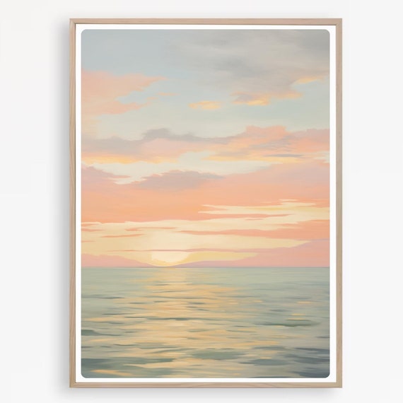 Watercolor Ocean Sunset, Coastal Art Print