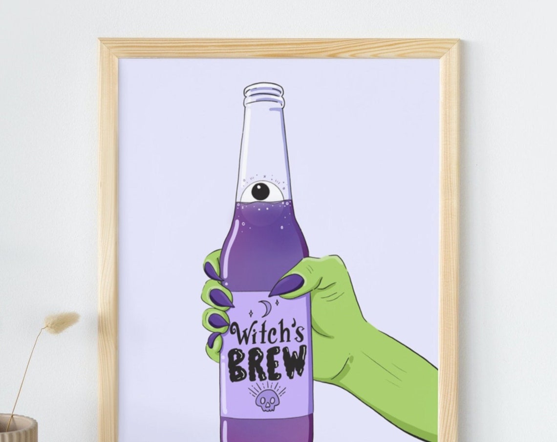 Witchs Brew Purple Potion Eyeball Bottle Green Hand Halloween Poster