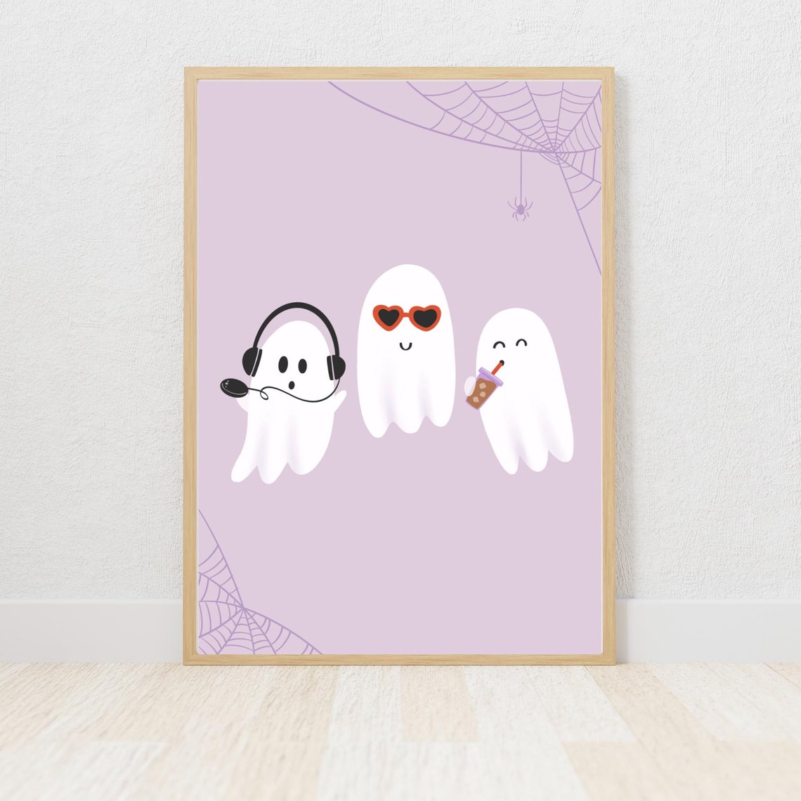 Cute Ghost Friends Trio Pastel Lavender Cute Halloween Poster