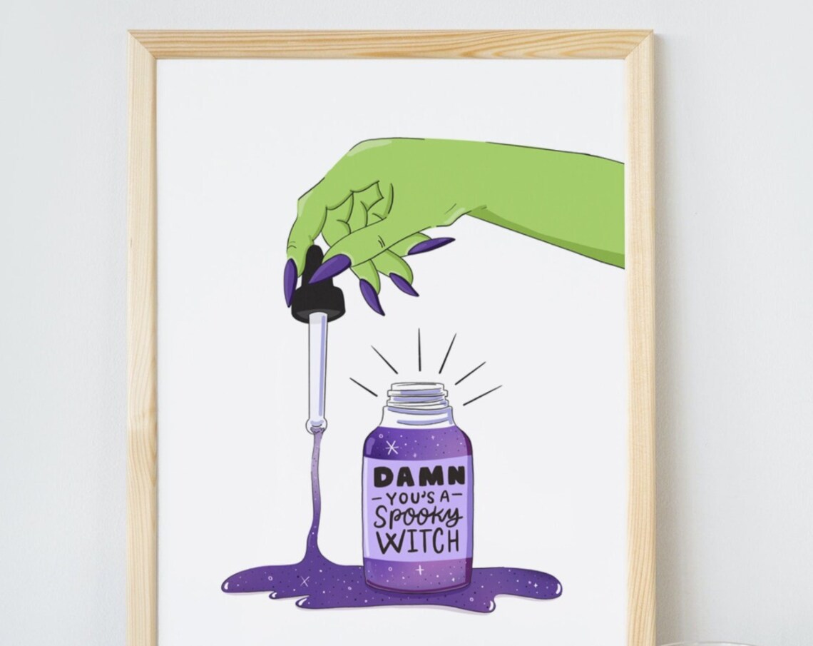 Damn Yous A Spooky Witch Purple Potion White Halloween Poster