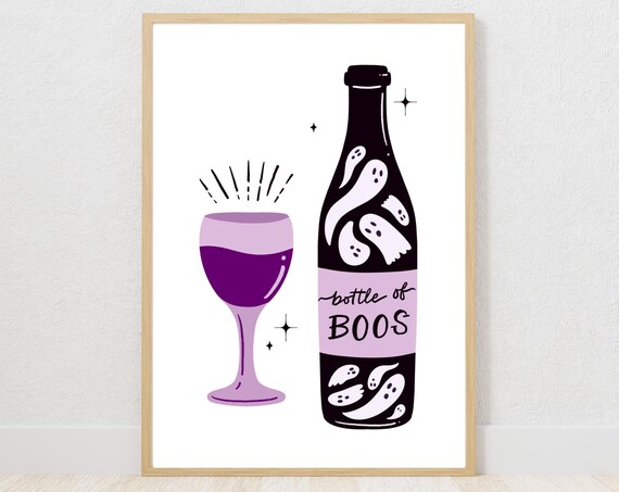 Bottle Of Boos Halloween Ghost Wine Bottle Cute Purple Art Print