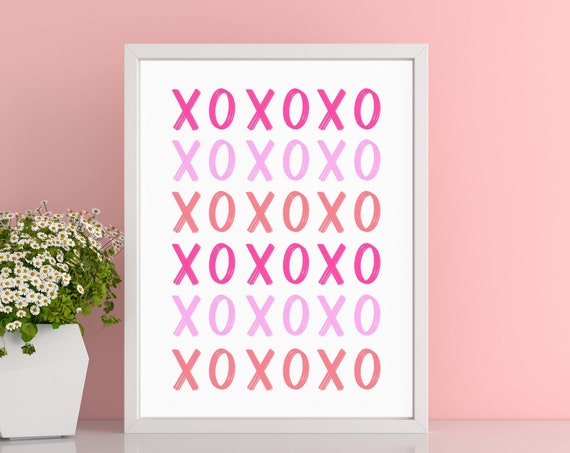 Xoxo Print Vday Wall Art Hugs And Kisses Diy Valentines Day Decor Cute Trendy White Background