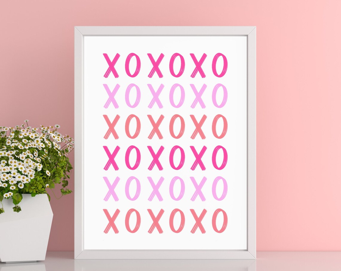 XOXO Brush Lettering Pattern in Pink Hugs and Kisses Valentine Poster