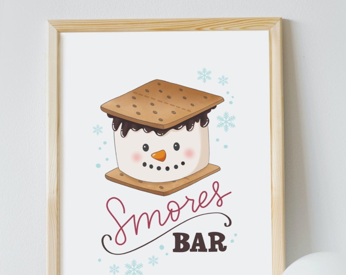 Cute Snowman Smores Bar Sign Winter Kitchen Holiday Decor Poster