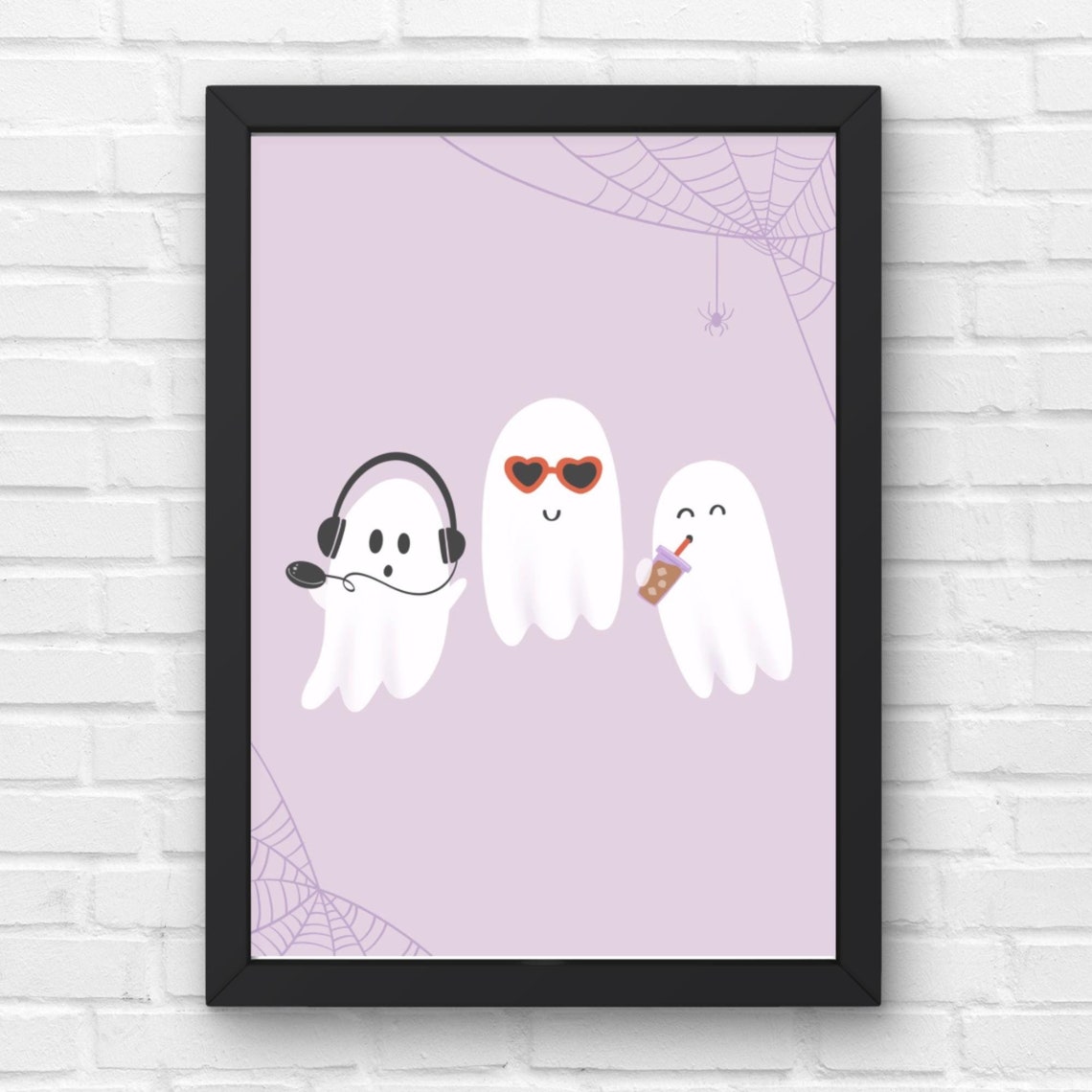 Cute Ghost Friends Trio Pastel Lavender Cute Halloween Poster - Image 4