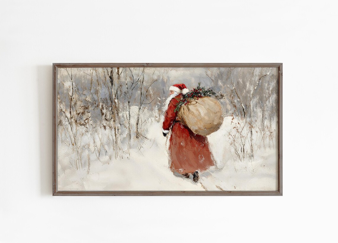Santa Christmas Painting, Holiday TV Art Print - Image 2