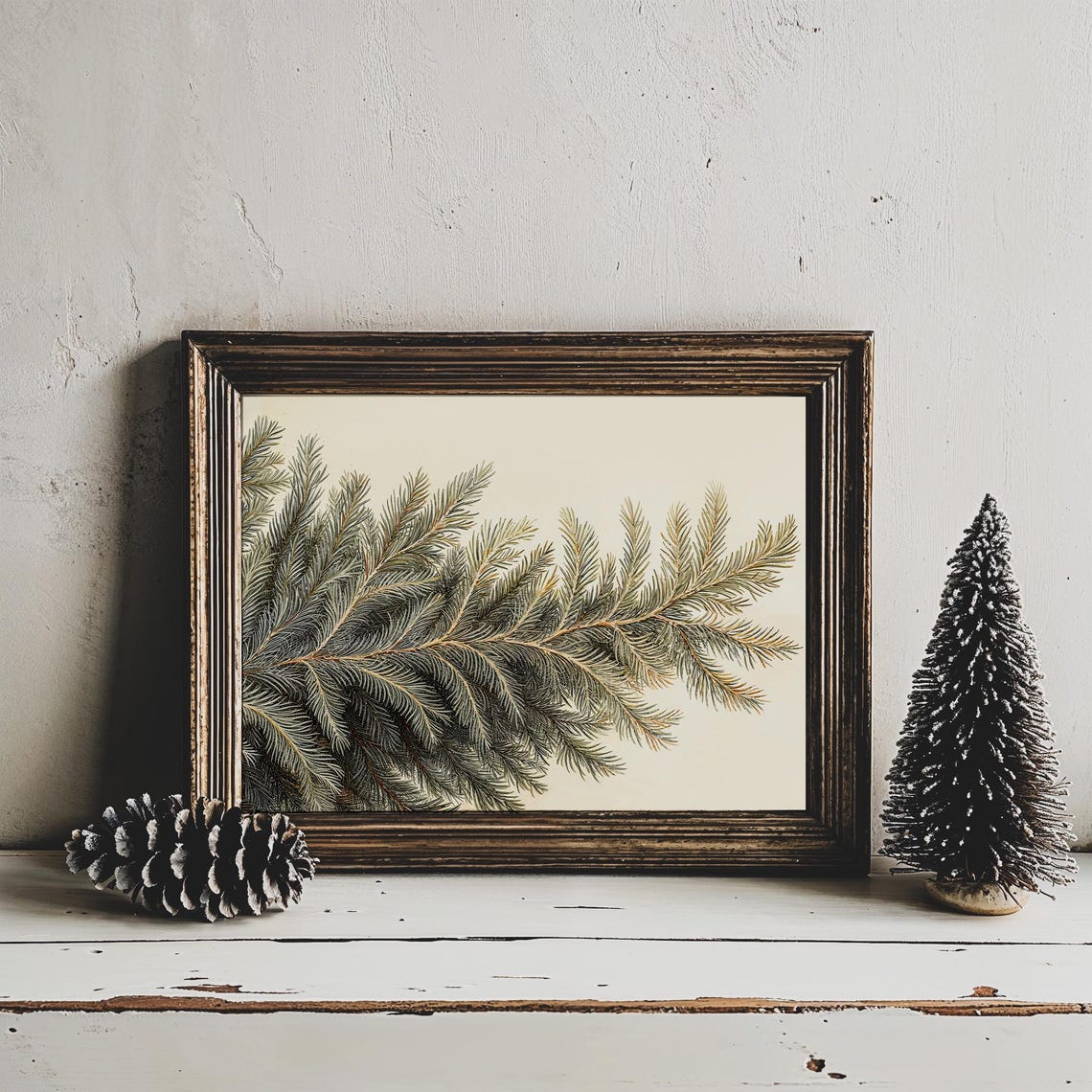 Winter Evergreen Pine Branch Vintage Botanical Holiday Poster - Image 3