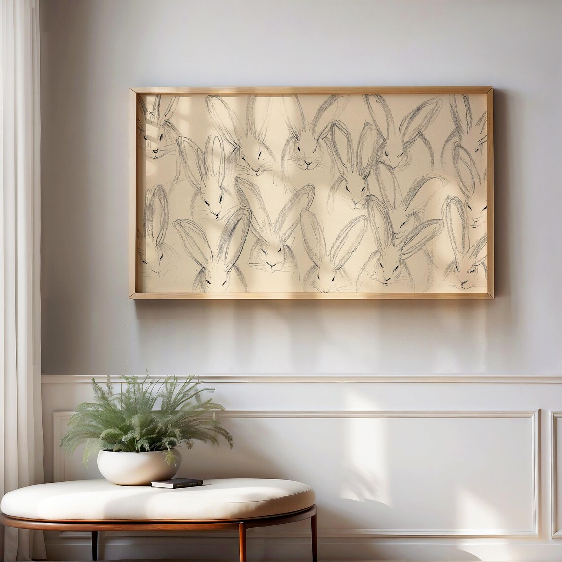 Bunnies Sketch Abstract Textured Rabbits Art Print - Image 3