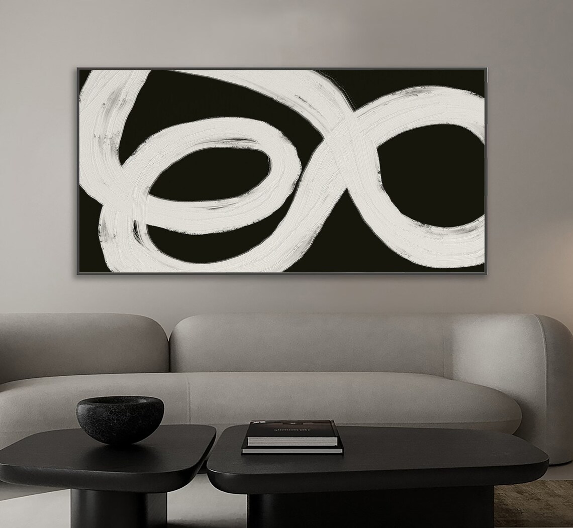 Black White Oil Painting Black White Minimalist Abstract Painting For Textured Wall Art For Black White Wall Art For White Textured Painting - Image 4