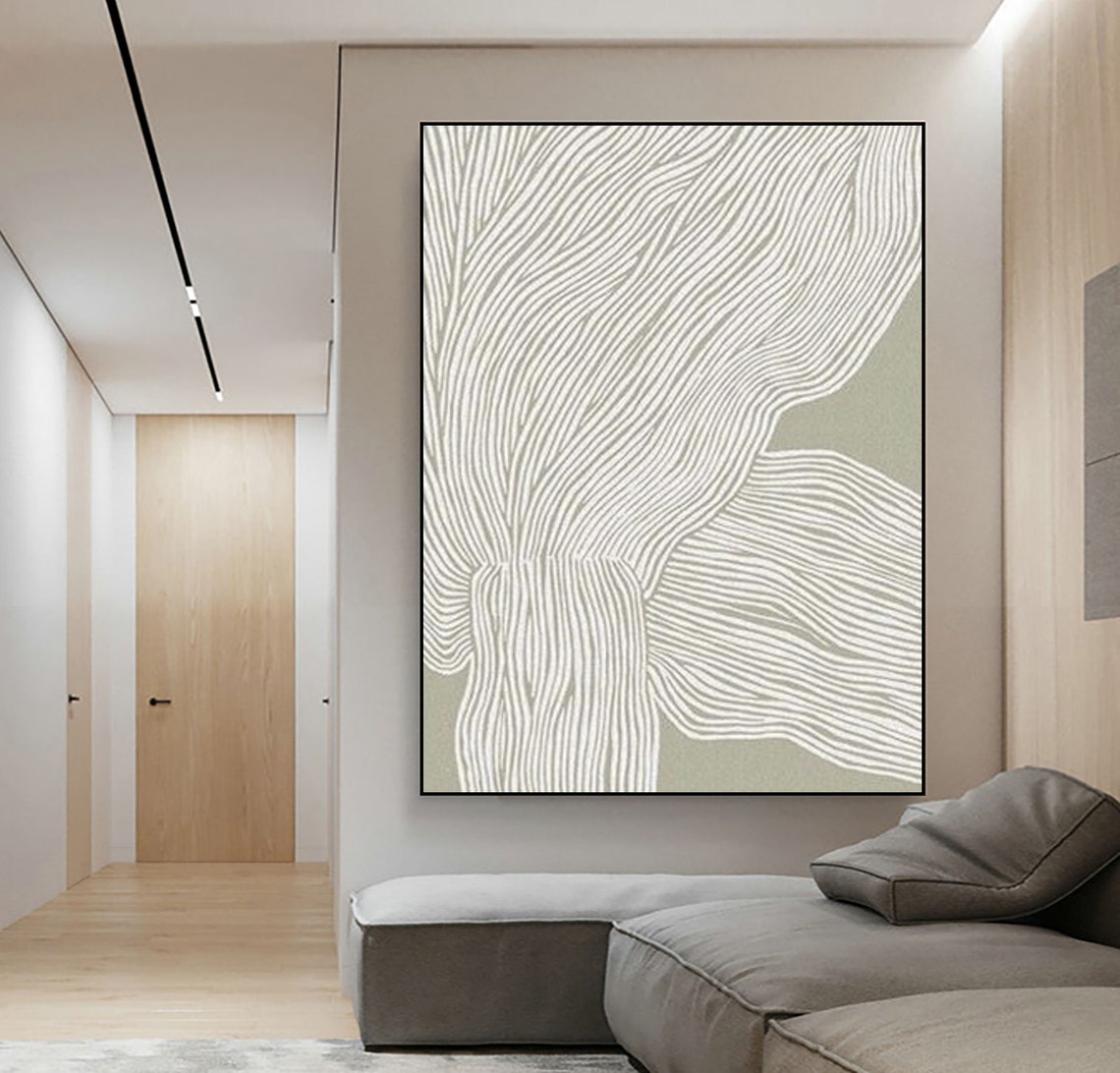 Green White Abstract Painting On White Textured Painting Modern Abstract Wall Art Painting Green Textured Wall Art Neutral Artwork - Image 3