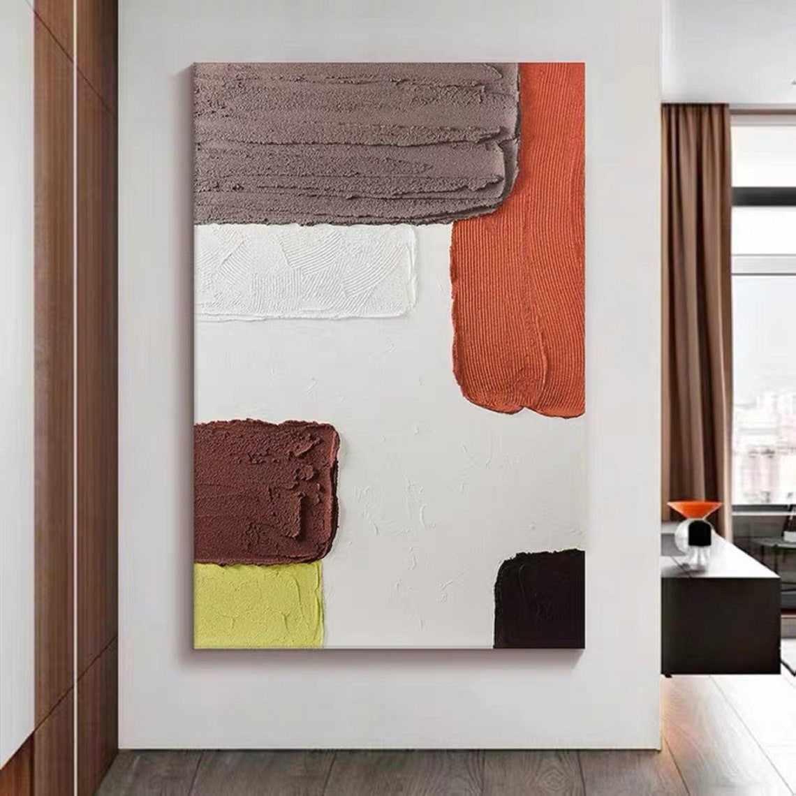 Bold Orange Brown Green Textured Geometric Abstract Wall Poster - Image 4
