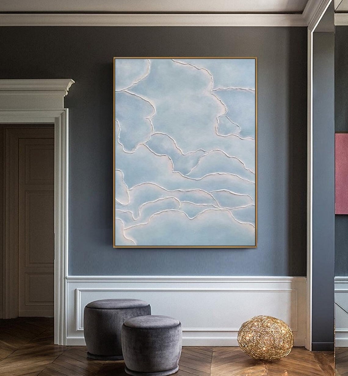 Blue Gray Layered Wave Cloud Soft Textured Scenic Art Poster - Image 4