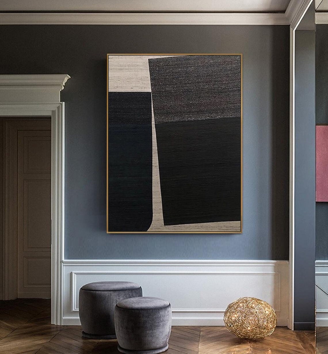 Black Wabi Sabi Wall Art Black Beige Abstract Painting Neutral Wall Decor Boho Textured Wall Art Black Minimalist Painting Entrance Wall Art - Image 4