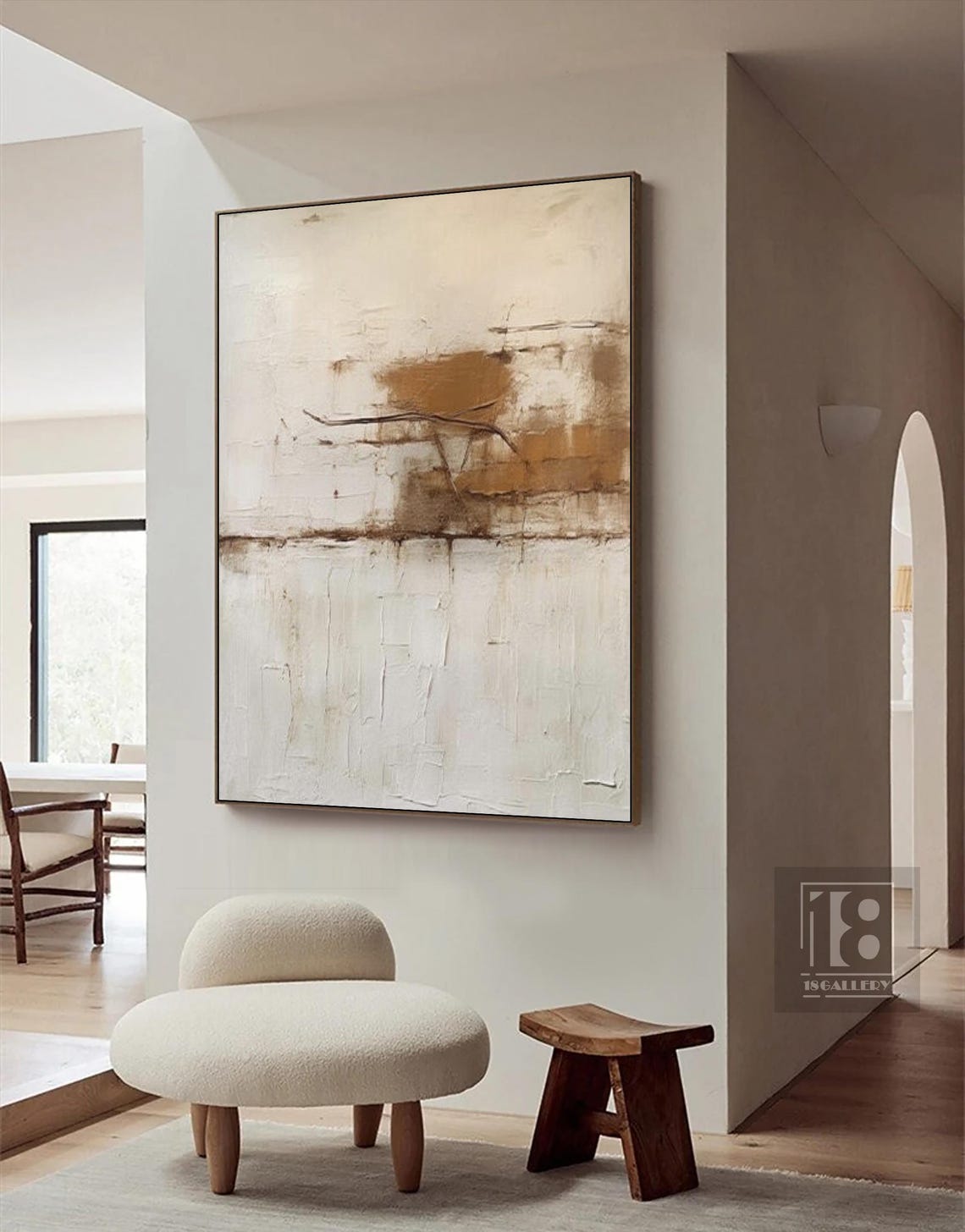 Rust Wash and Cracked Lines on Aged Ivory Distressed Art Poster - Image 2