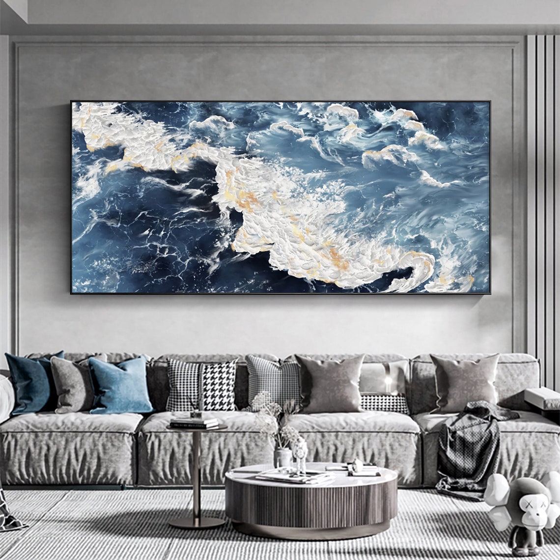 Aerial Blue Ocean White Foam Wave Dramatic Abstract Art Poster - Image 3