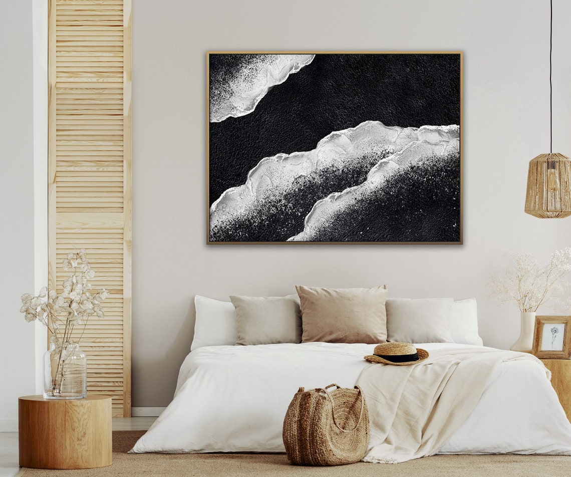Black Ocean White Foam Crashing Waves Textured Abstract Poster - Image 5