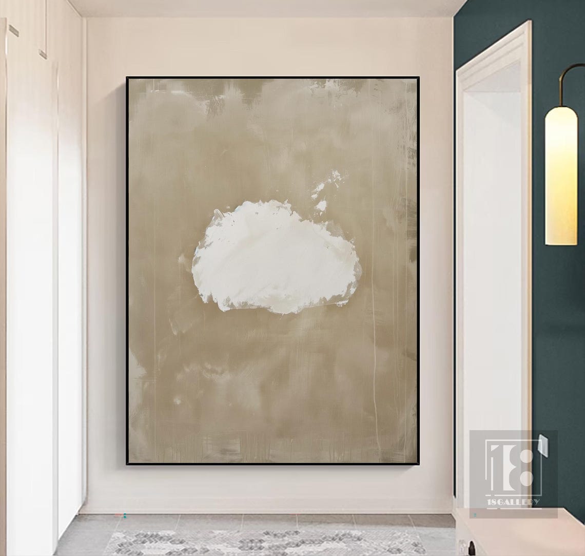 Lone White Cloud Blob on Moody Taupe Minimalist Abstract Poster - Image 3