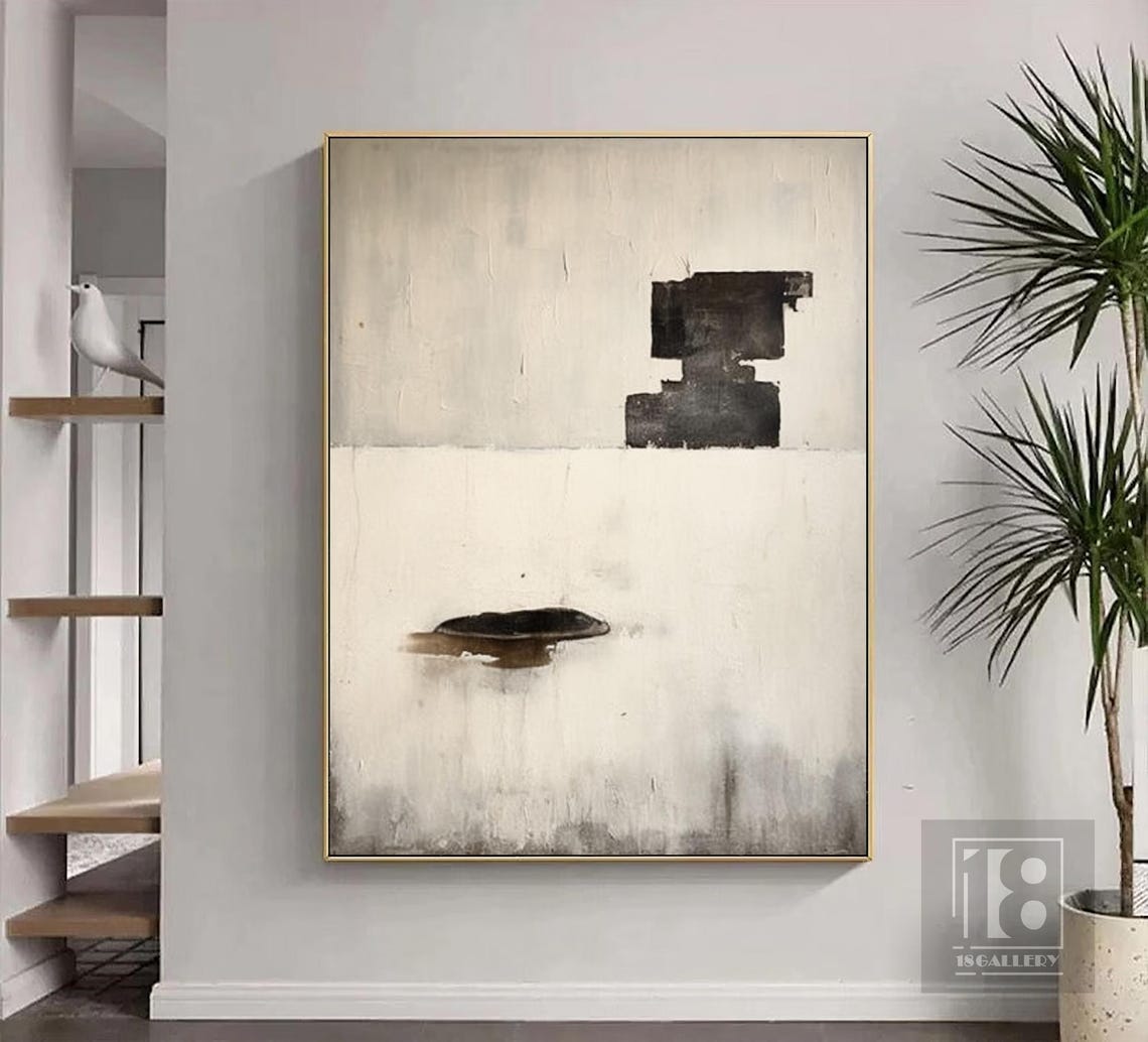 Black Block Shapes and Single Stroke on Ivory Minimalist Poster - Image 5
