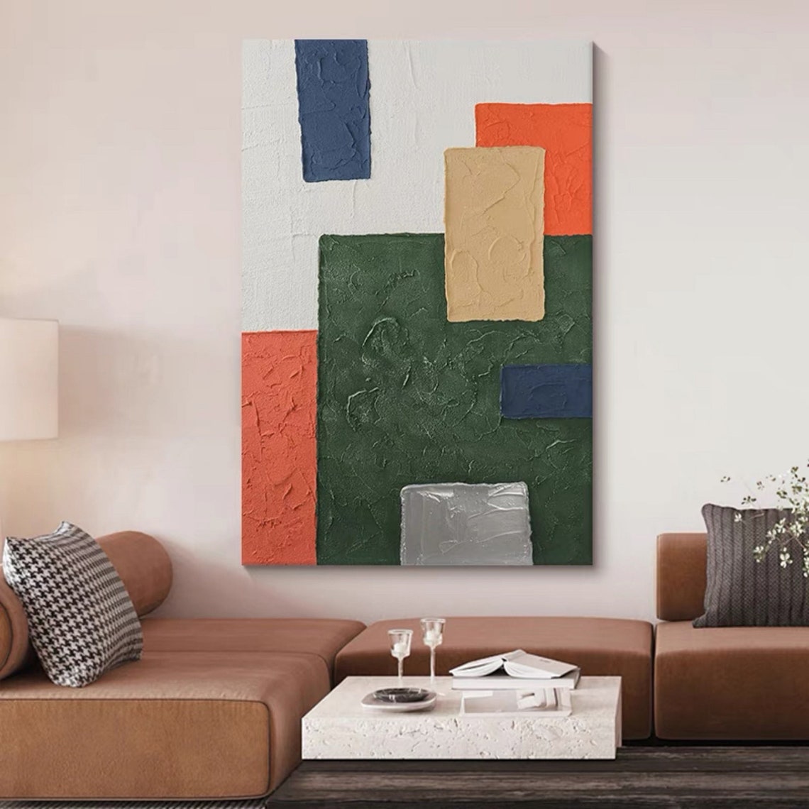 Color Block Navy Orange Green Beige Modern Abstract Art Poster - Image 4
