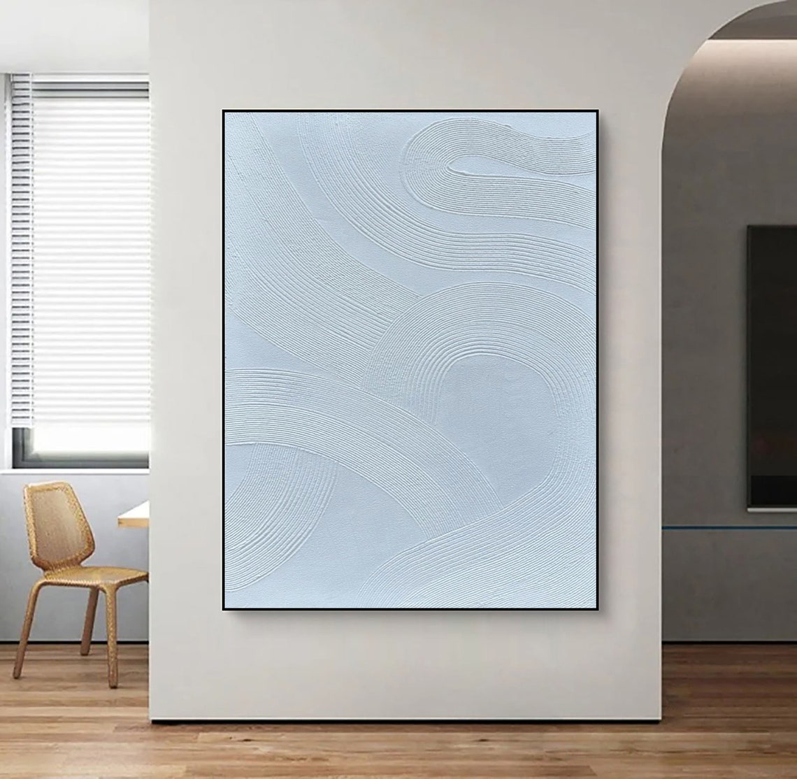 Pale Blue Engraved Lines Minimalist Serene White Decor Poster - Image 5