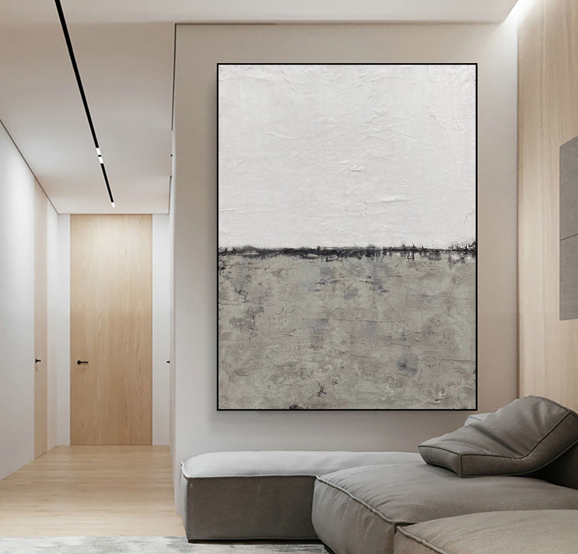 Gray White Minimalist Horizon Abstract Textured Serene Art Poster - Image 3