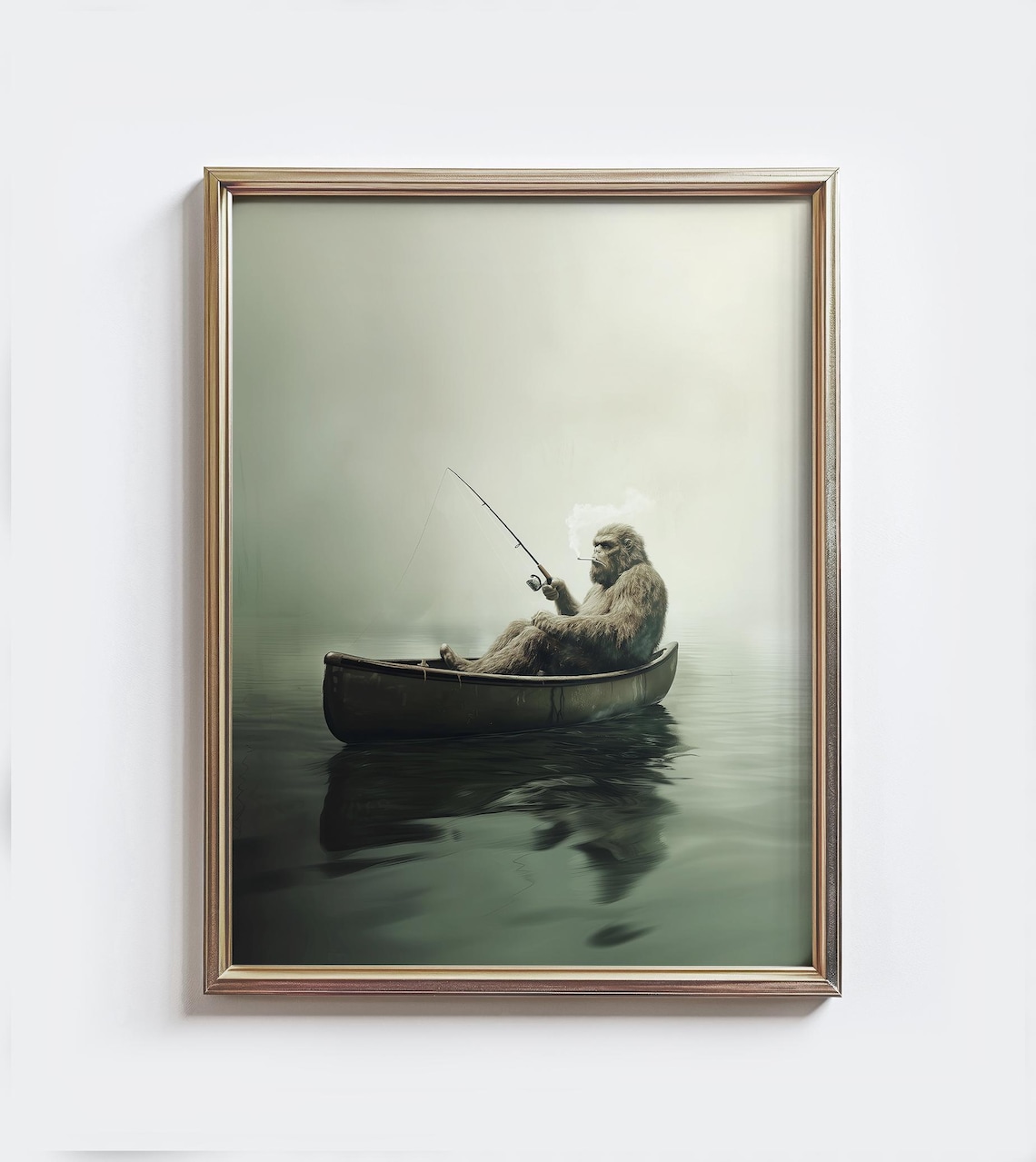 Bigfoot Fishing Lake Funny Cabin Art Print
