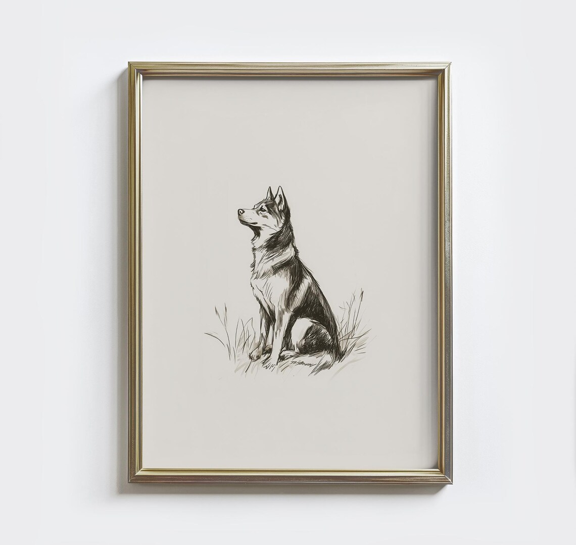 Siberian Husky Sketch Print, Vintage Dog Drawing