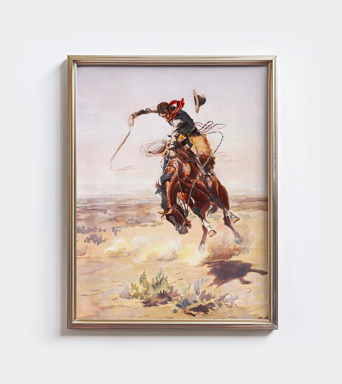Vintage Cowboy Rodeo Art Print, Rustic Western Bronco