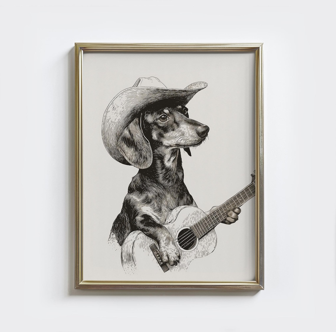 Cowboy Dachshund Guitar Funny Country Dog Musician Art Poster