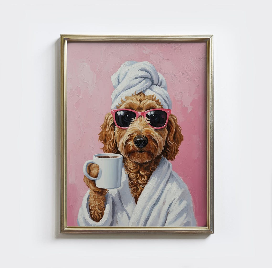 Cute Goldendoodle Spa Day Pink Sunglasses Coffee Cup Fun Poster