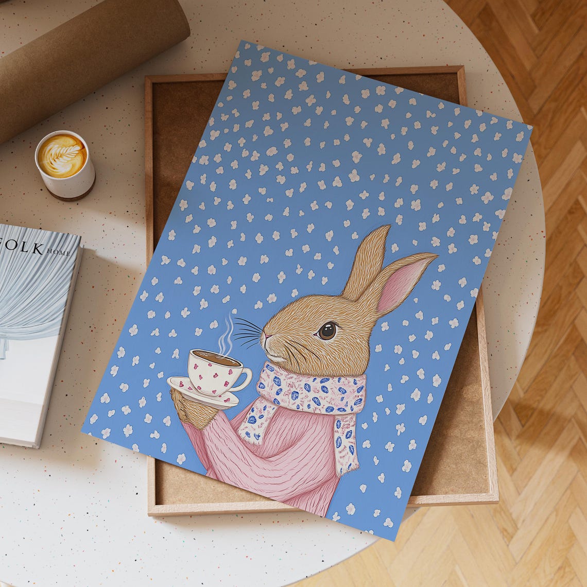 Cozy Rabbit In A Pink Sweater Holding A Hot Cup Of Tea Poster - Image 3