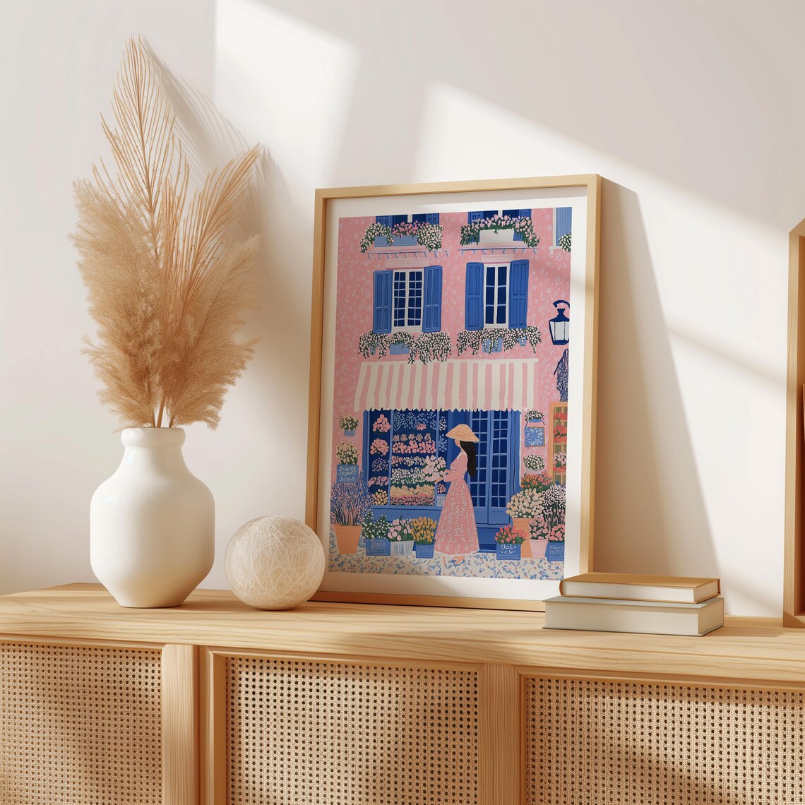 Woman Browsing a Lovely Pink Flower Shop in Springtime Art Poster - Image 2