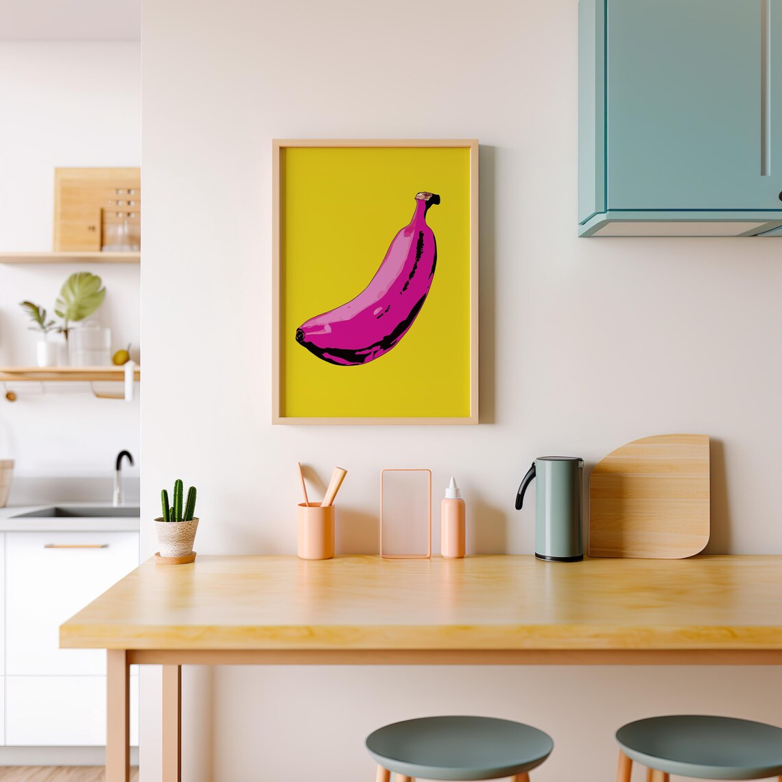 Bold Pop Art Pink Banana on a Bright Yellow Background Wall Art - Image 4