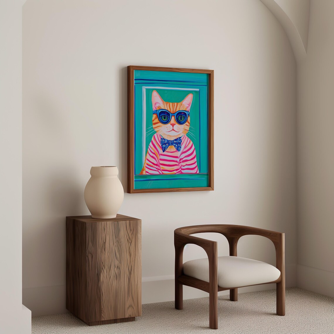 Orange Cat In Blue Sunglasses And Striped Shirt Fun Art Poster - Image 6