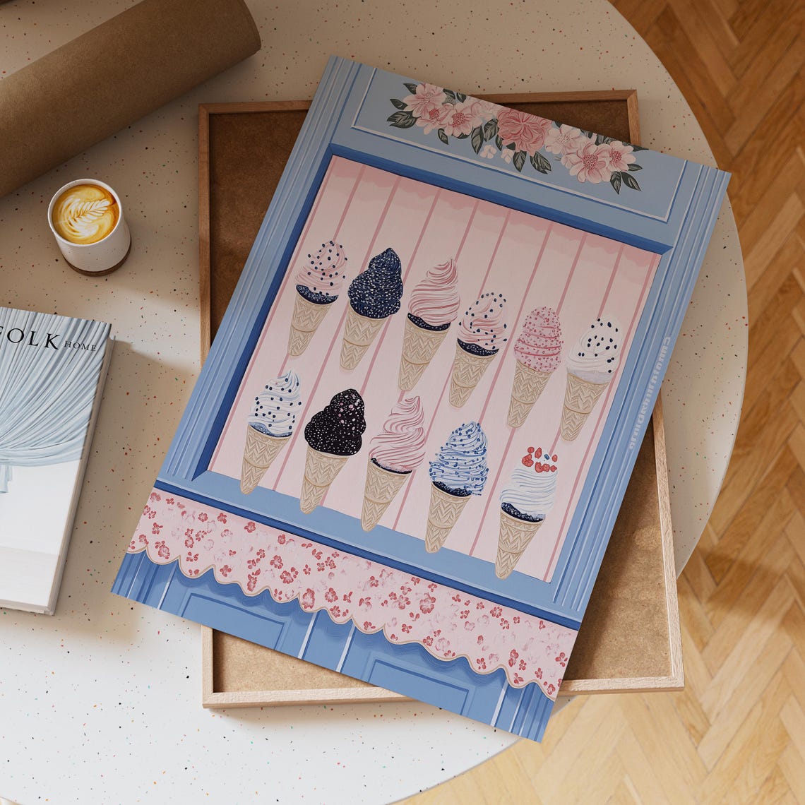 Pastel Ice Cream Cone Display In A Blue Parisian Shop Window Poster - Image 5