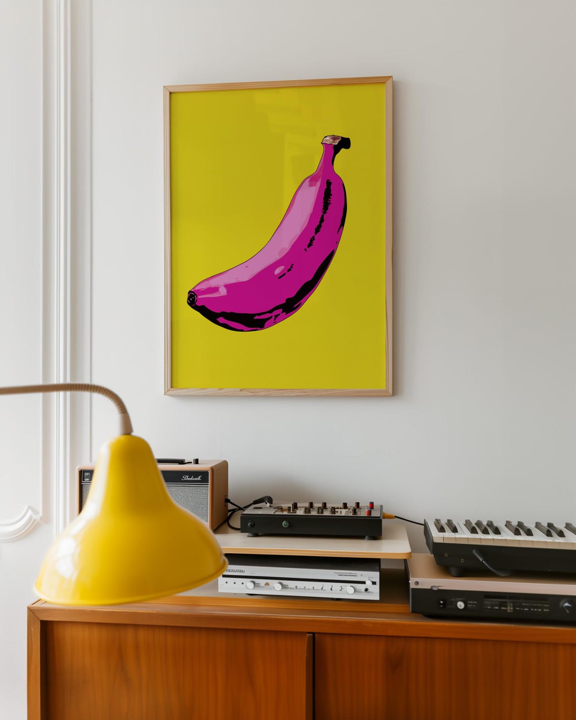 Bold Pop Art Pink Banana on a Bright Yellow Background Wall Art - Image 6