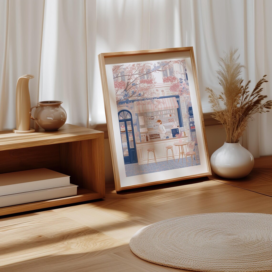 Pastry Counter with a Barista in Spring Bloom Cafe Art Poster - Image 4