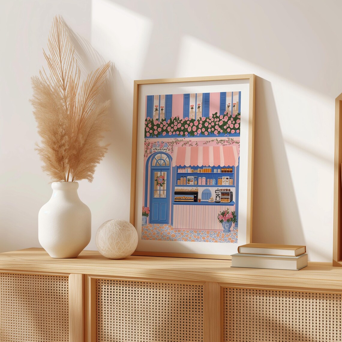 Pink And Blue Parisian Patisserie Kiosk With Roses And Awning Poster - Image 2