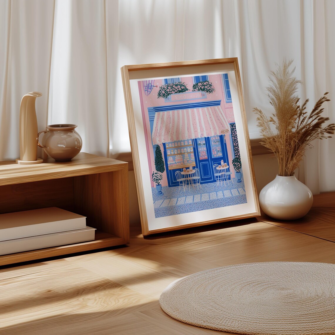 Pink Patisserie Storefront with a Pretty Striped Awning Art Poster - Image 4