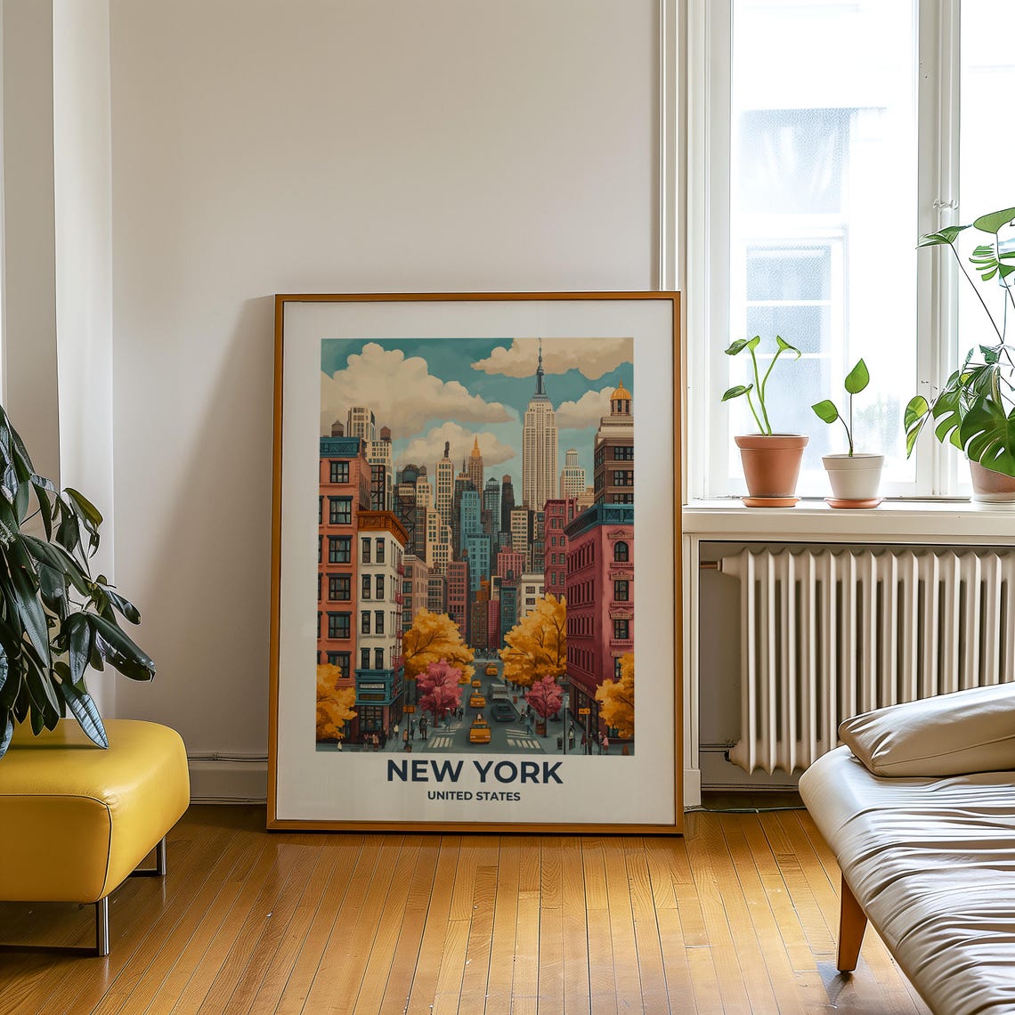 New York City Fall Avenue with Yellow Taxis Empire State Poster - Image 3