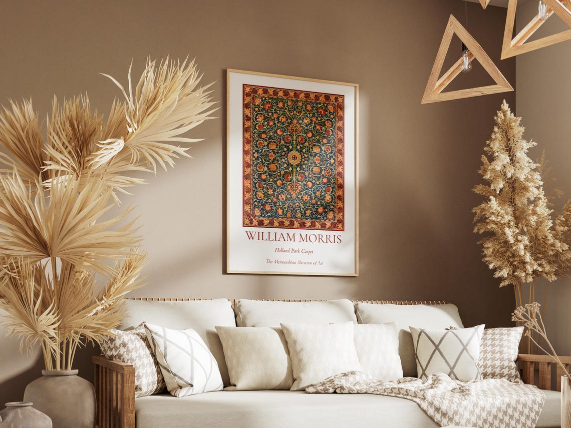 William Morris Holland Park Carpet Red Blue Floral Exhibition Wall Art - Image 3