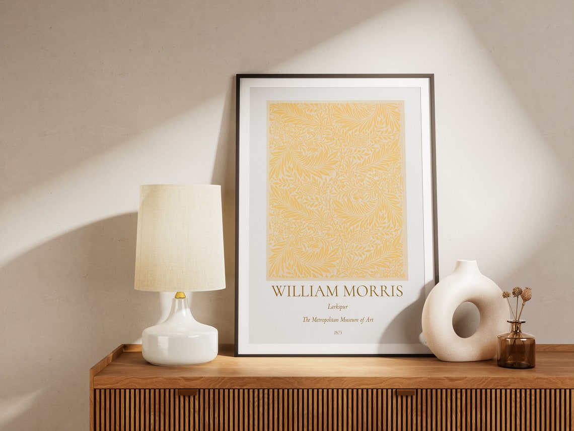 William Morris Larkspur Gold Yellow Floral Pattern Exhibition Wall Art - Image 6