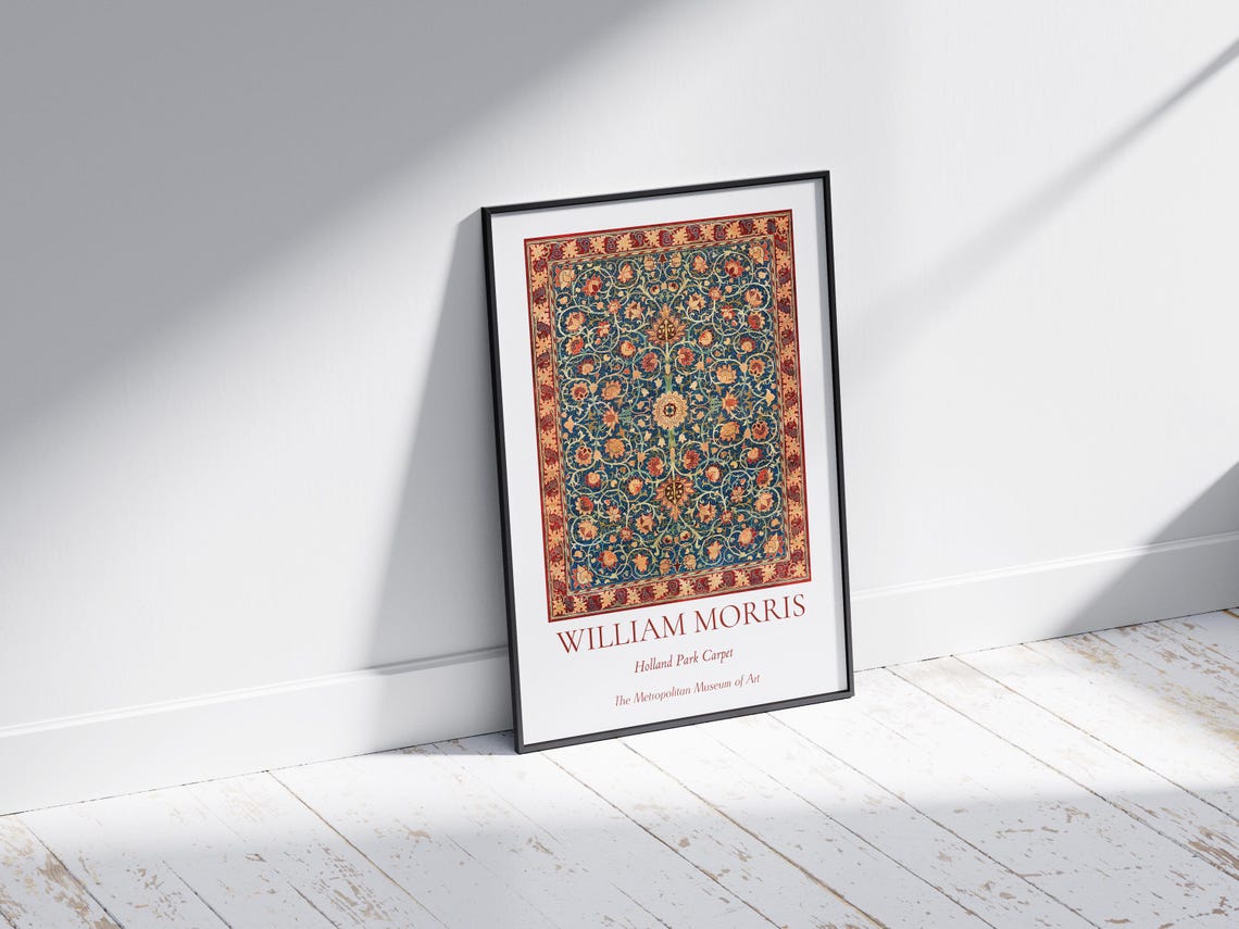 William Morris Holland Park Carpet Red Blue Floral Exhibition Wall Art - Image 6