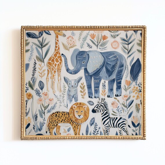 Safari Nursery, Whimsical Baby Animal Jungle Art