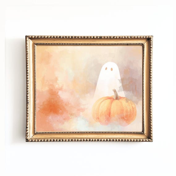 Pastel Halloween Print Watercolor Pumpkin Nursery Art