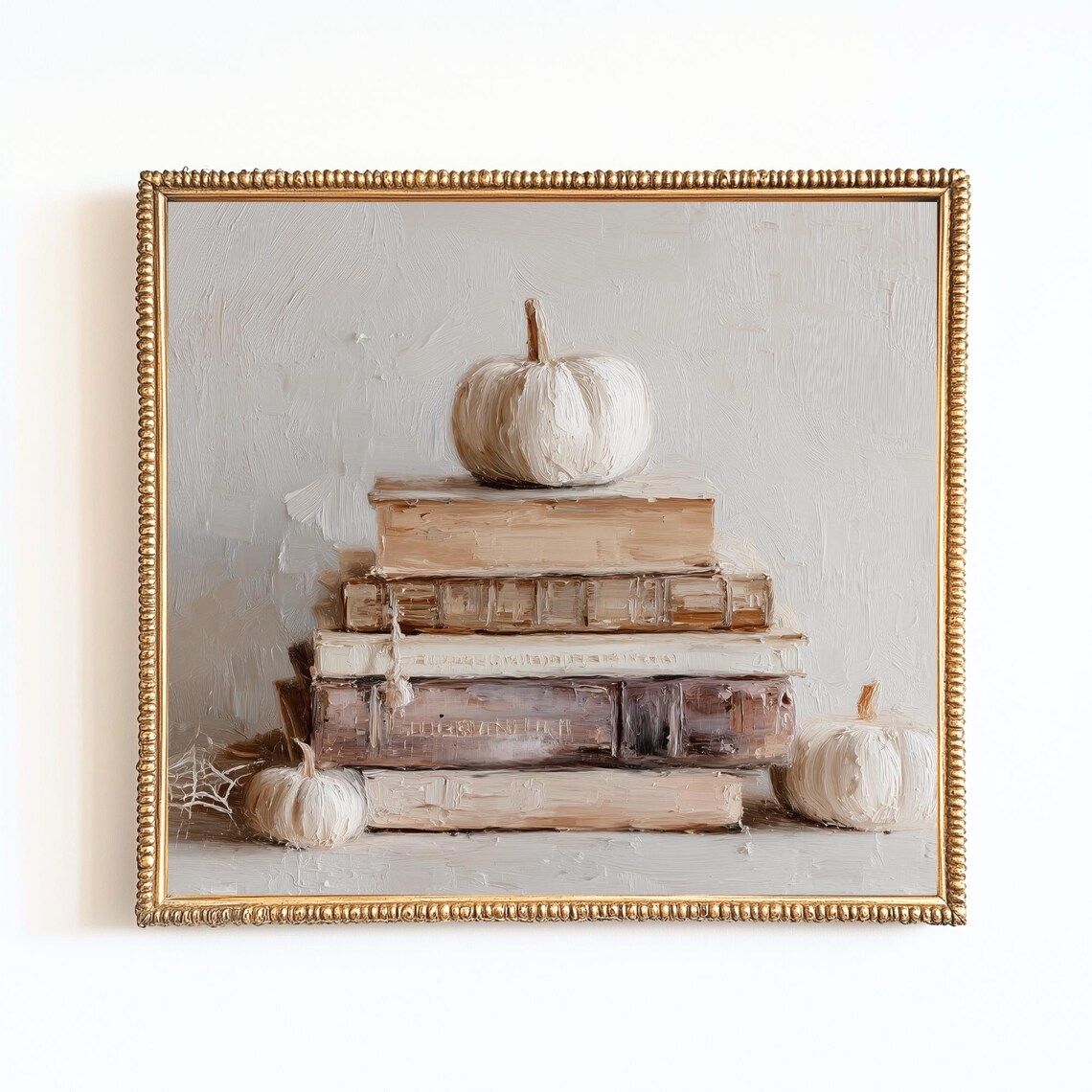Vintage Pumpkin Painting Neutral Farmhouse Fall Decor