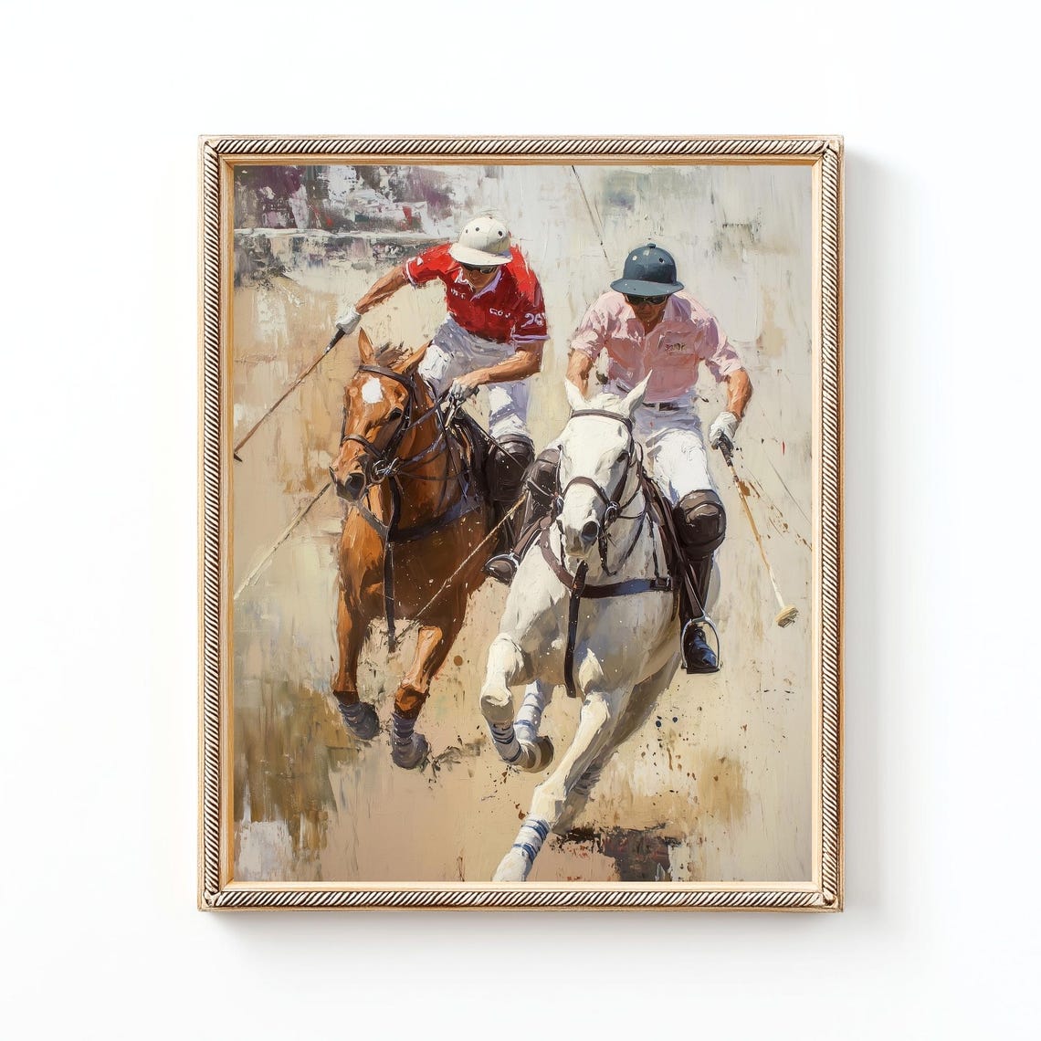 Vintage Polo Match Equestrian Horse Racing Oil Painting Poster